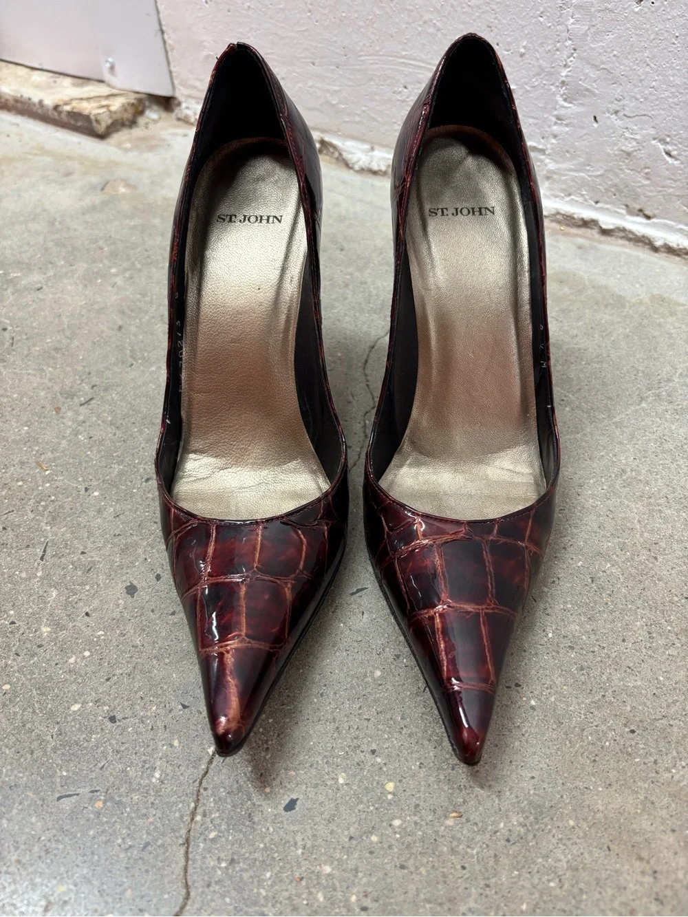 St. John Croc Patent Pointed-Toe Stiletto Pumps